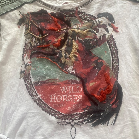 Double D Ranch Embroidered Long Sleeve Cowboy T-Shirt Size L Wild Horses - Picture 3 of 8